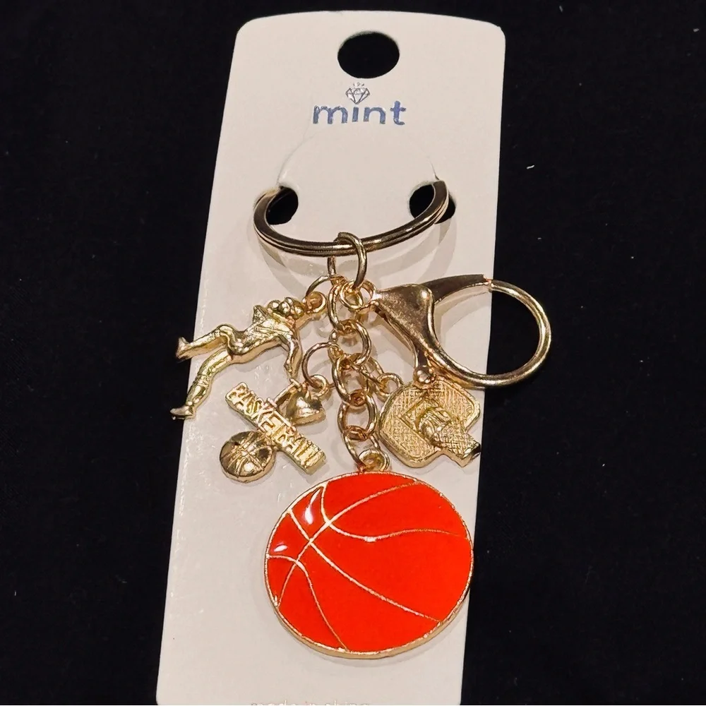 BAG CHARM NWT Basketball Charm Keychain Gold Tone